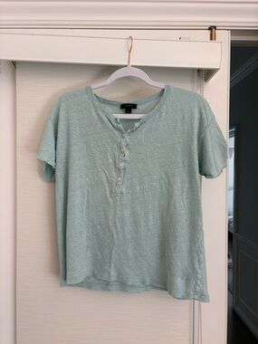 J.Crew Soft Cotton (linen) Aqua Button Henley Tee